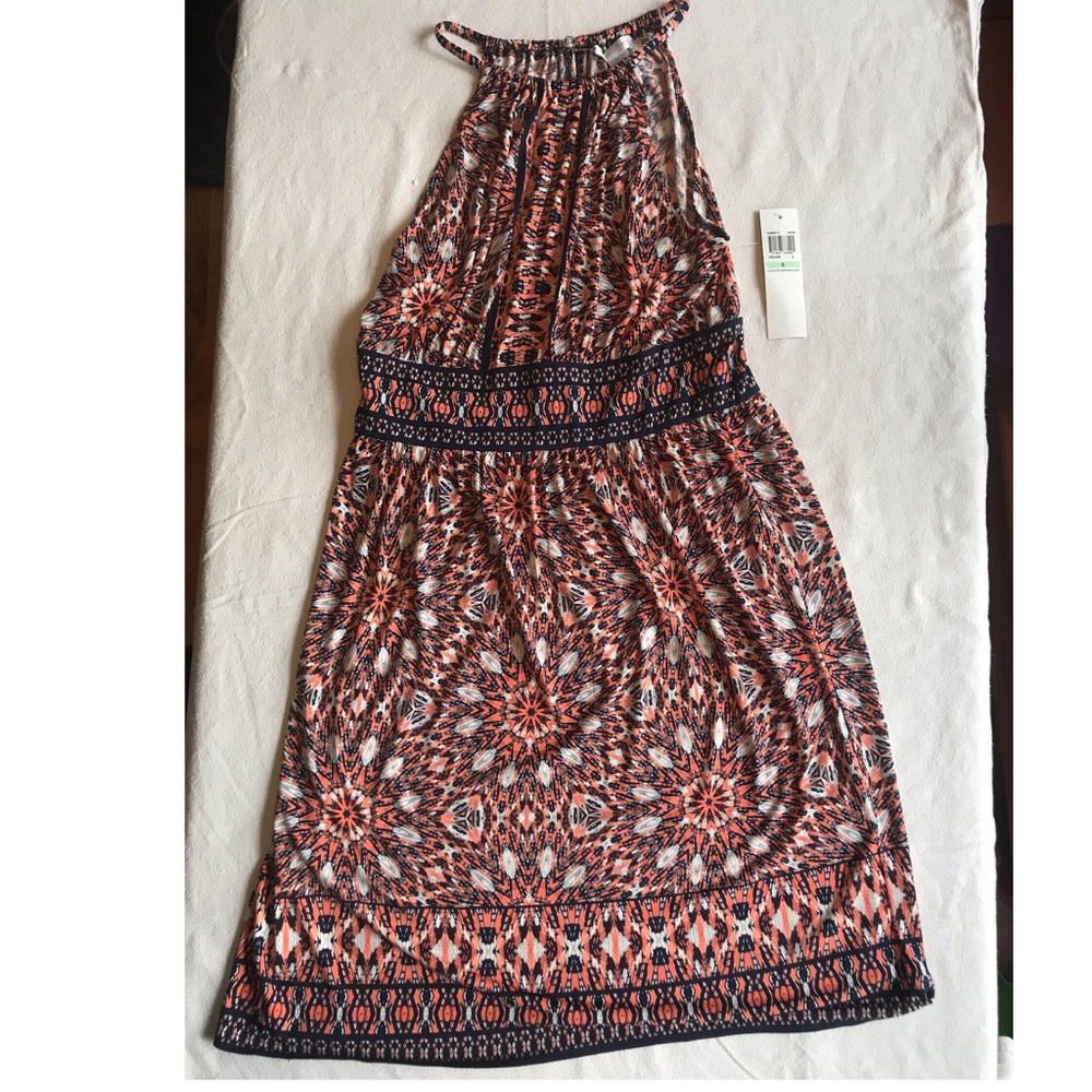 London Times Scroll Disc Keyhole Halter Dress